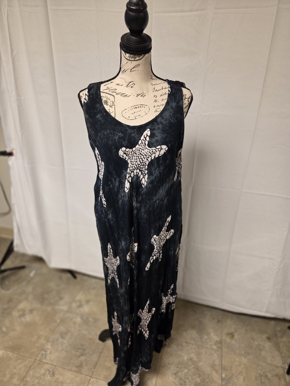 Advance Apparels Black Maxi Coverup with White Starfish Motif